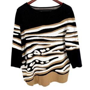 Ali Miles Medium Black White Striped Knit Sweater Wearable Art Blouse Shirt Top